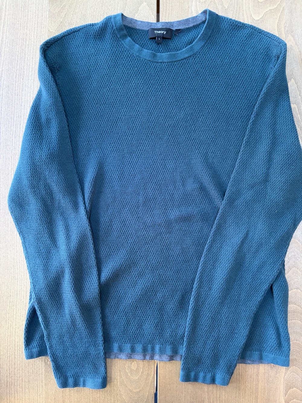 Theory Savaro Breach Cotton Men's Teal-Blue Crewneck Sweater